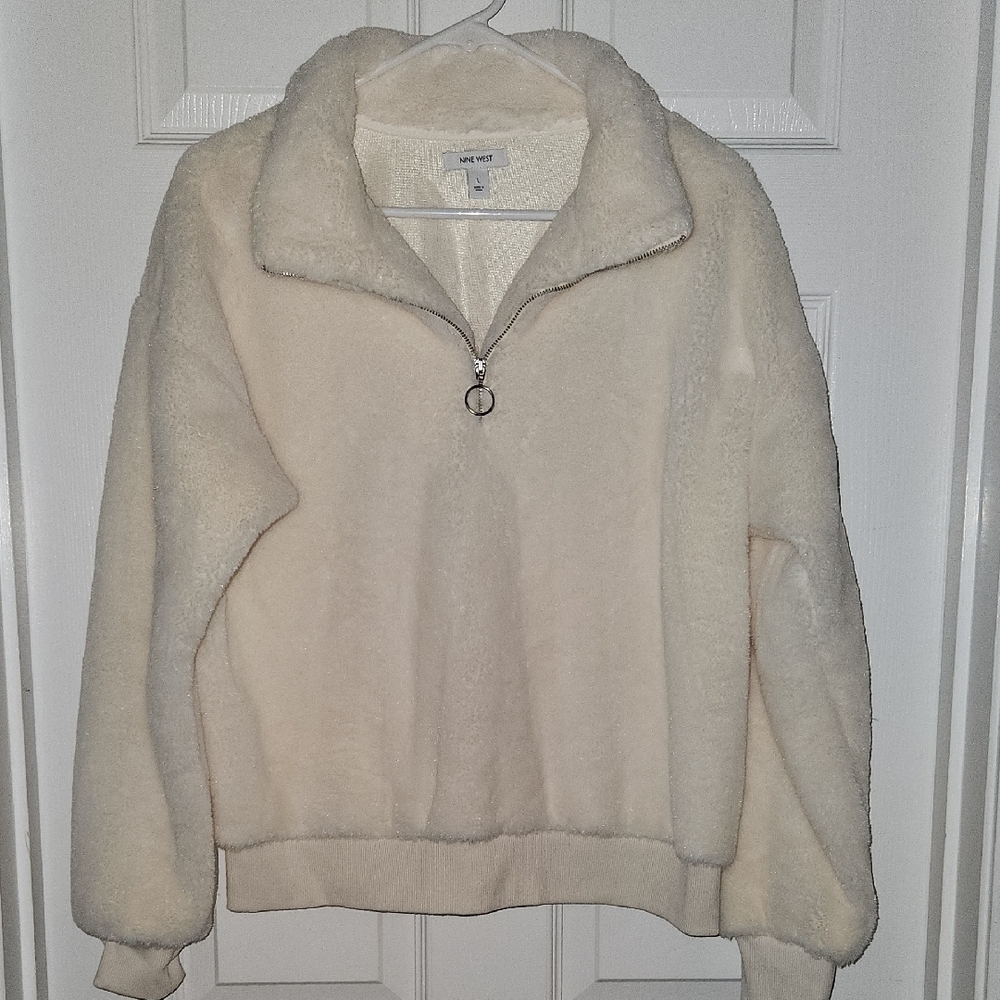 Nine West Cream Teddy Quarter Zip Top